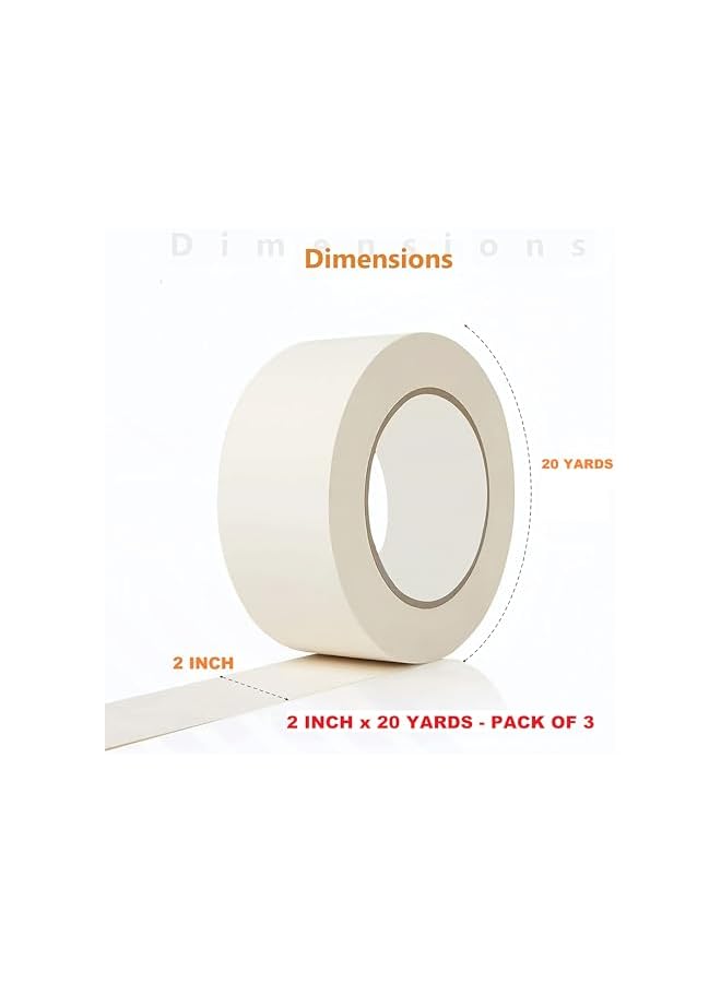 PROMASS 3 Pcs Masking Tape (2 INCH WIDE x 20 Yards) Multi Surface Masking Tape, Painters Tape for Sharp Paint Lines, Decorators Tape, Art And Crafts Masking Tape, Paint Tape And Everyday Use - Pack Of 3  - Image 2
