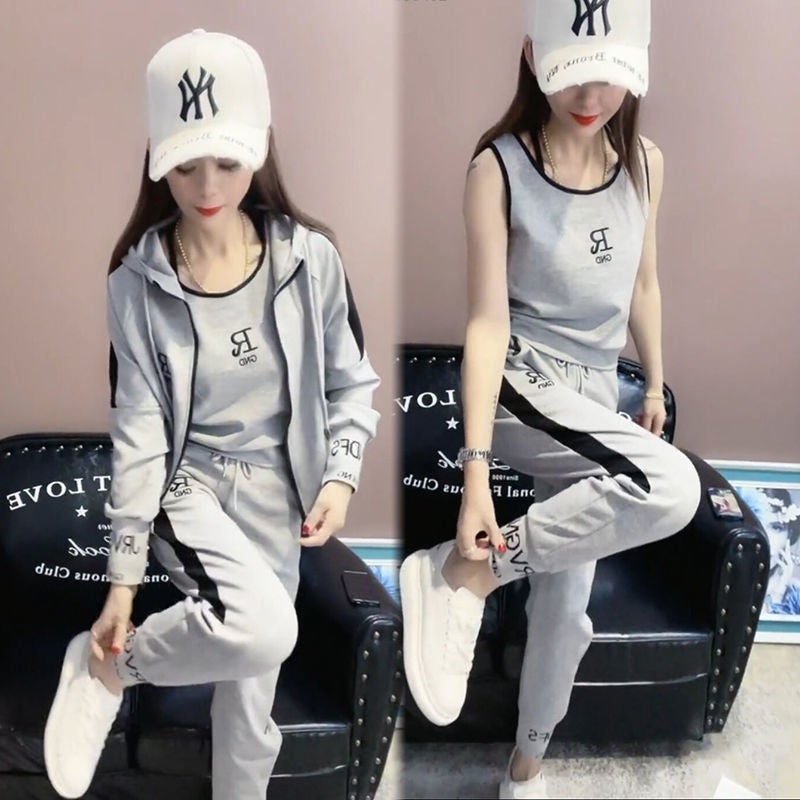 Casual Sports Three-piece Suit Women's 2021 Spring and Autumn New Fashionable Loose Slimming Two-piece Suit - Image 4