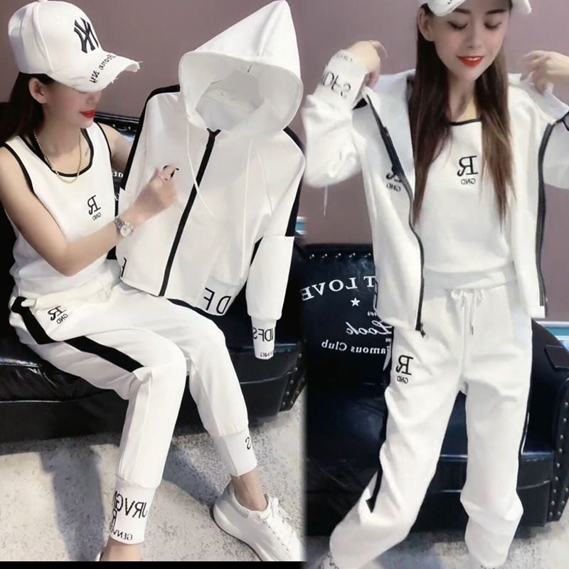Casual Sports Three-piece Suit Women's 2021 Spring and Autumn New Fashionable Loose Slimming Two-piece Suit - Image 2