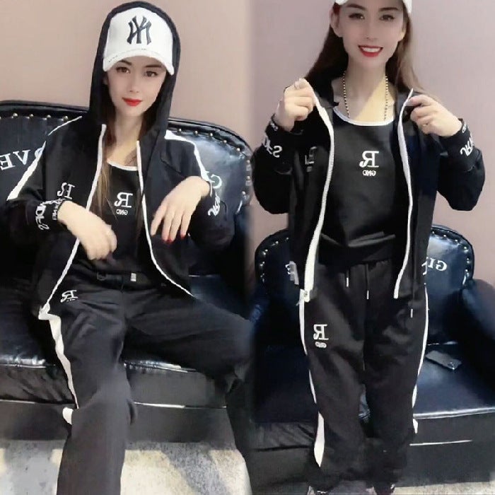 Casual Sports Three-piece Suit Women's 2021 Spring and Autumn New Fashionable Loose Slimming Two-piece Suit - Image 1