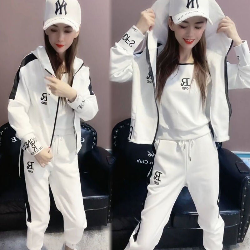 Casual Sports Three-piece Suit Women's 2021 Spring and Autumn New Fashionable Loose Slimming Two-piece Suit - Image 3