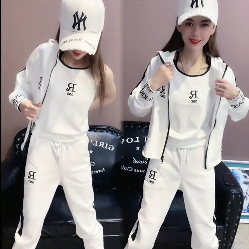 Casual Sports Three-piece Suit Women's 2021 Spring and Autumn New Fashionable Loose Slimming Two-piece Suit - Image 5