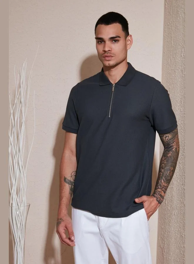 بوراتي تيشيرت بولو رجالي قطن بياقة بولو بسحاب من بوراتي