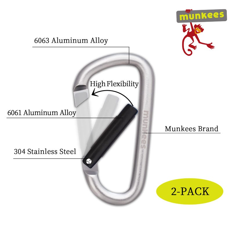 munkees Small Carabiner Clip Keychain 2 Pack, Mini Caribeener 2 inch to 3" for Keys Aluminum Alloy Biner Lightweights for Bottle Buckle, Backpack Hook(2-Pack,X-Small,Black) - Image 3