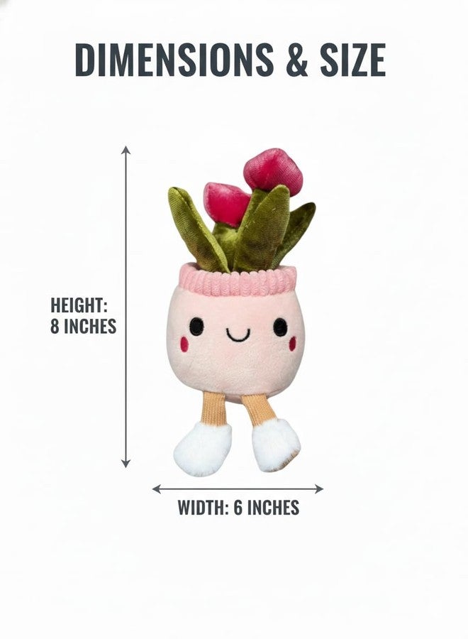 TeraaBliss Cute Plush Plant Toy with Smiling Face & Dangling Legs - Soft Stuffed Figure for Kids, Room Decor Gift (Light Pink with Roses) - Image 4