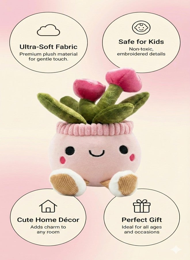 TeraaBliss Cute Plush Plant Toy with Smiling Face & Dangling Legs - Soft Stuffed Figure for Kids, Room Decor Gift (Light Pink with Roses) - Image 2
