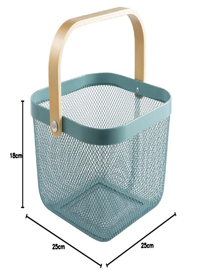 Barasti Multi-Purpose Metal Mesh Storage Basket with Bamboo Handle Stylish Durable Organizer for Kitchen Bathroom Pantry Home Office Storage Container - Image 2