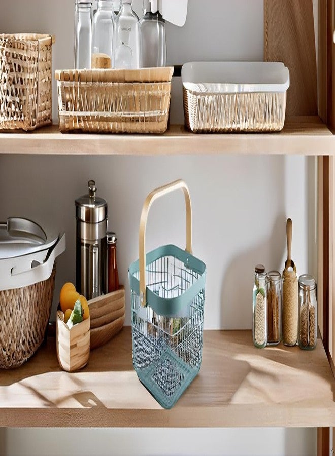 Barasti Multi-Purpose Metal Mesh Storage Basket with Bamboo Handle Stylish Durable Organizer for Kitchen Bathroom Pantry Home Office Storage Container - Image 4