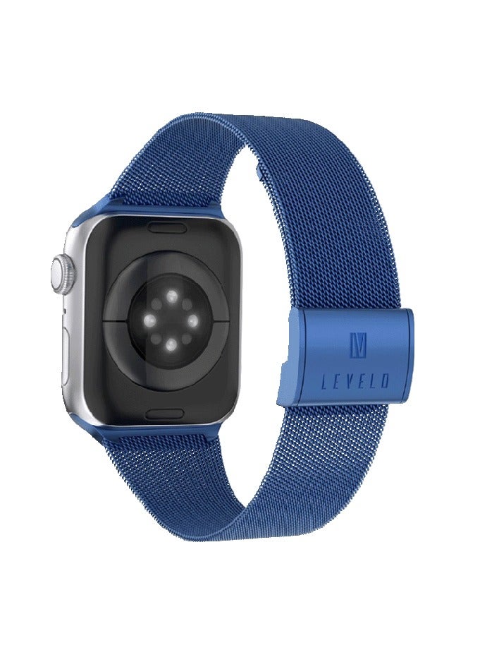 LEVELO Double Milanese Watch Strap / Easy Installation / Brushed Double Lock Folding Buckle / Premium Milanese Stainless Steel Straps / Scrupulous Polishing & Burnishing / Solid Stainless Steel - Blue