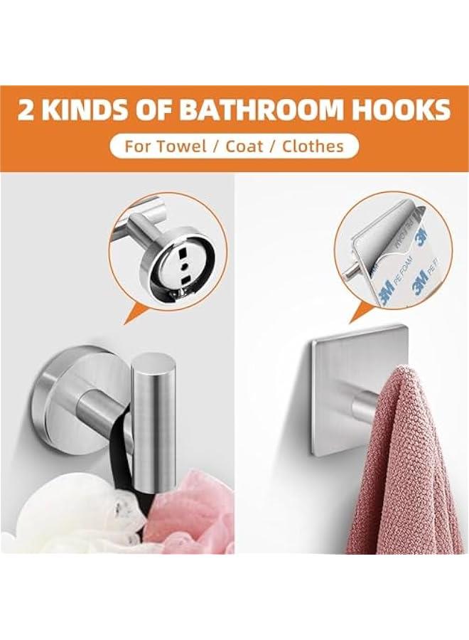 5-Pieces Bathroom Hardware Set 304 Stainless Steel Round Wall Mounted - Includes 15.74 Hand Towel Bar, Toilet Paper Holder, 3 Robe Towel Hooks,Bathroom Accessories Kit, Sliver (84-01) - Image 4