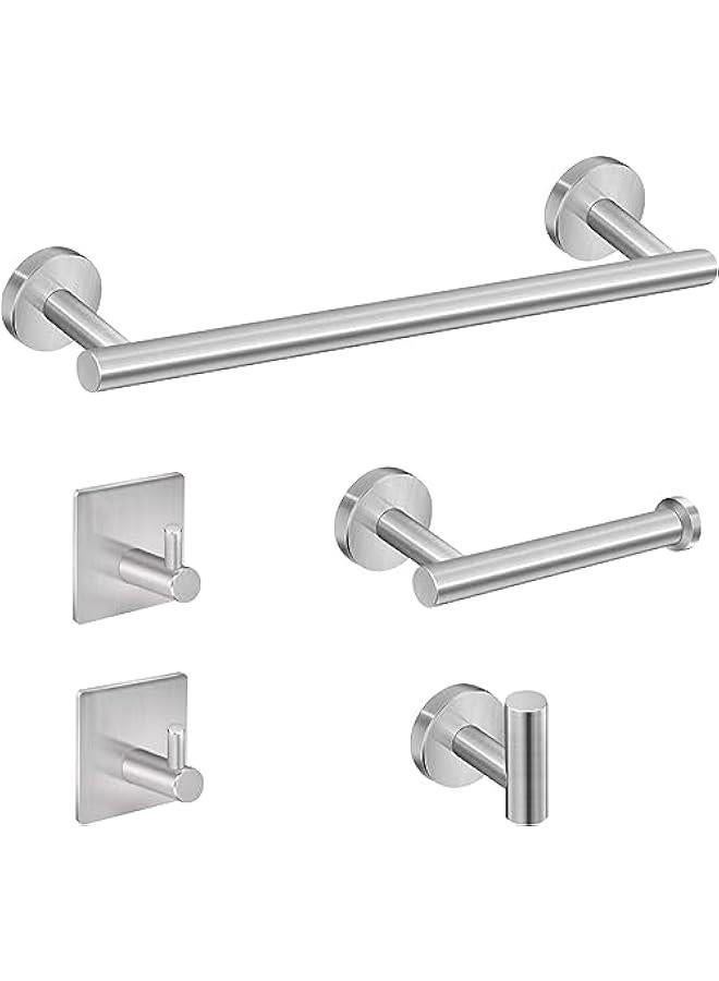 5-Pieces Bathroom Hardware Set 304 Stainless Steel Round Wall Mounted - Includes 15.74 Hand Towel Bar, Toilet Paper Holder, 3 Robe Towel Hooks,Bathroom Accessories Kit, Sliver (84-01) - Image 1