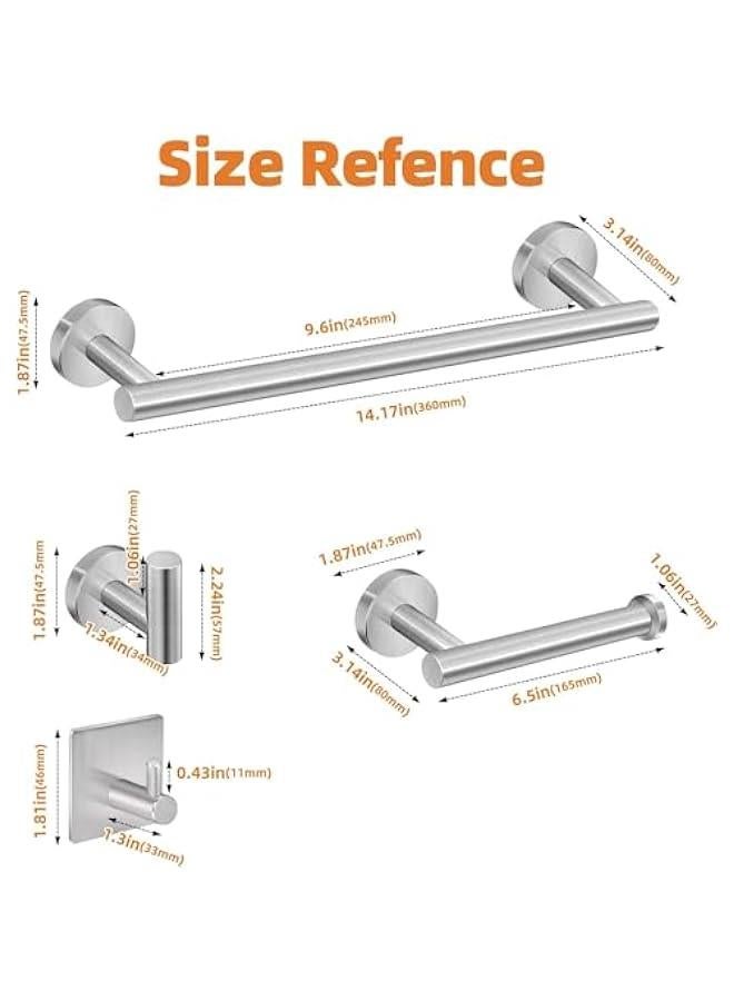 5-Pieces Bathroom Hardware Set 304 Stainless Steel Round Wall Mounted - Includes 15.74 Hand Towel Bar, Toilet Paper Holder, 3 Robe Towel Hooks,Bathroom Accessories Kit, Sliver (84-01) - Image 3