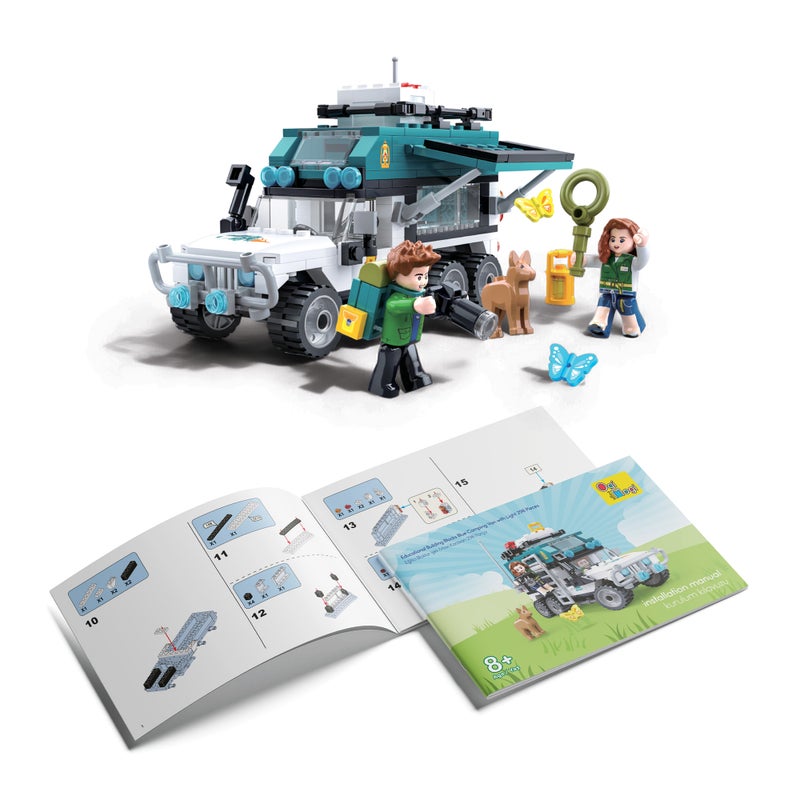 أوجي موجي تويز فان تخييم أزرق مزود بأضواء، ألعاب مكعبات تركيب، 298 قطعة، نشاط لعب تمثيلي للأطفال من عمر 8 سنوات فما فوق، لتنمية الإبداع، هدية للأولاد والبنات - Image 3