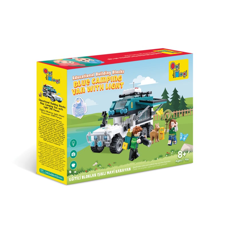 أوجي موجي تويز فان تخييم أزرق مزود بأضواء، ألعاب مكعبات تركيب، 298 قطعة، نشاط لعب تمثيلي للأطفال من عمر 8 سنوات فما فوق، لتنمية الإبداع، هدية للأولاد والبنات - Image 2