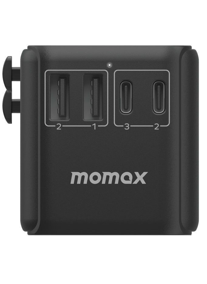 Momax - MOMAX UA9D 1-World 35W 5-Port+AC Travel Adapter (2xUSB, 3xUSB-C PD3.0) Black - Image 1
