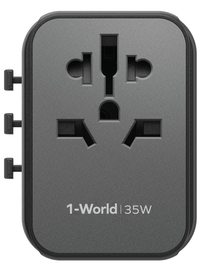 Momax - MOMAX UA9D 1-World 35W 5-Port+AC Travel Adapter (2xUSB, 3xUSB-C PD3.0) Black - Image 1
