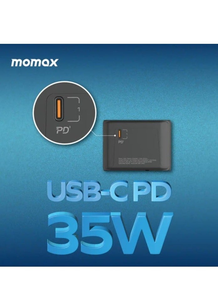 Momax - MOMAX UA9D 1-World 35W 5-Port+AC Travel Adapter (2xUSB, 3xUSB-C PD3.0) Black - Image 1