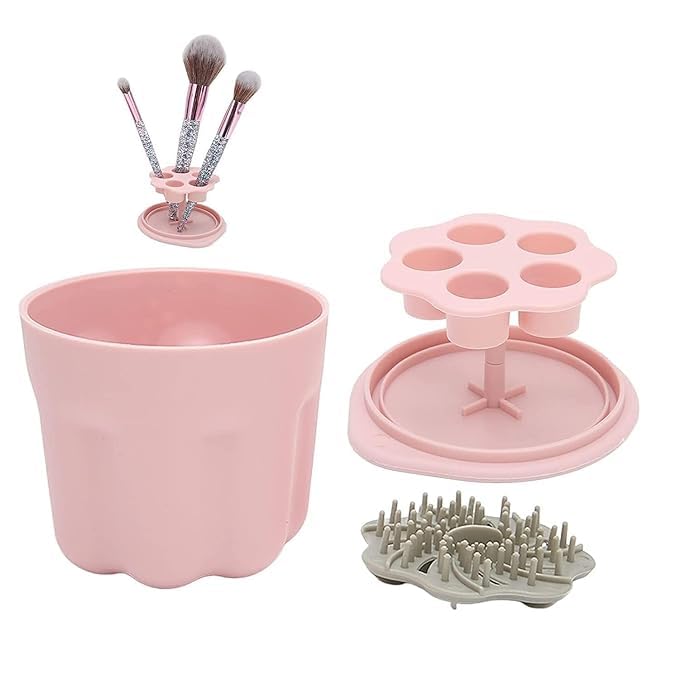 Ncry Makeup Brush Cleaner  Holder  Portable Makeup Brush Scrubber With Drying Rack Cover  Cosmetic Brush Cleaning Bowl  Drawing Paint Brush Rinse  Cleaner Cup Set of 1Multicolor - Image 1