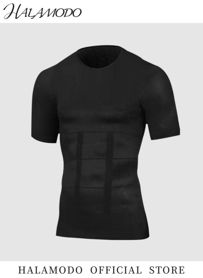 HALAMODO - Men's Shapewear Body Shaper Slimming Undershirts Compression Shirts Slim Fit Undershirt Pullover Thin Lightweight Sport Shirt - Image 1