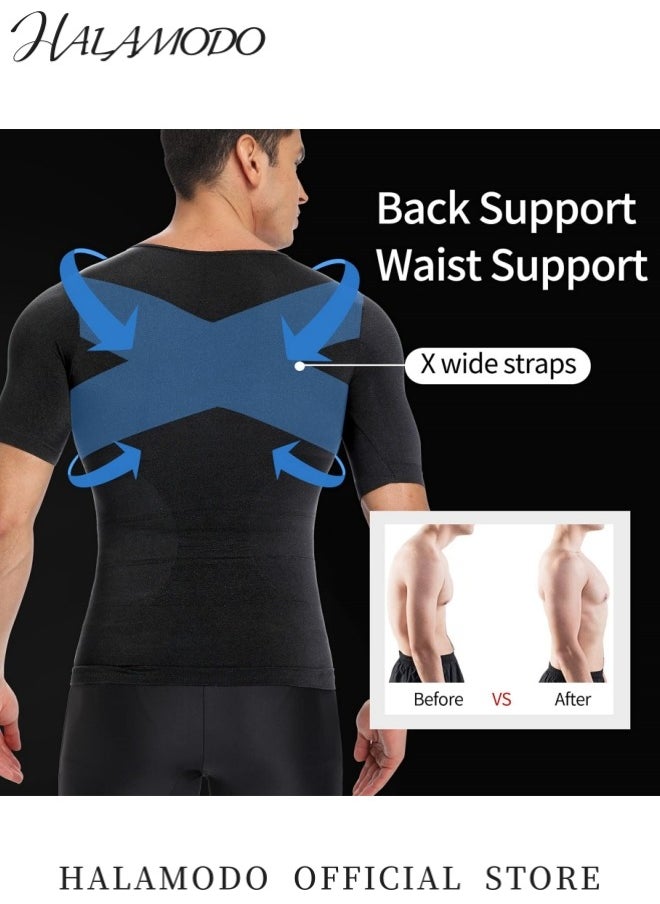 HALAMODO - Men's Shapewear Body Shaper Slimming Undershirts Compression Shirts Slim Fit Undershirt Pullover Thin Lightweight Sport Shirt - Image 1
