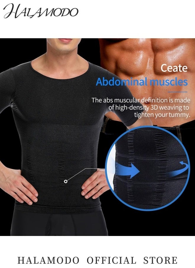 HALAMODO - Men's Shapewear Body Shaper Slimming Undershirts Compression Shirts Slim Fit Undershirt Pullover Thin Lightweight Sport Shirt - Image 1