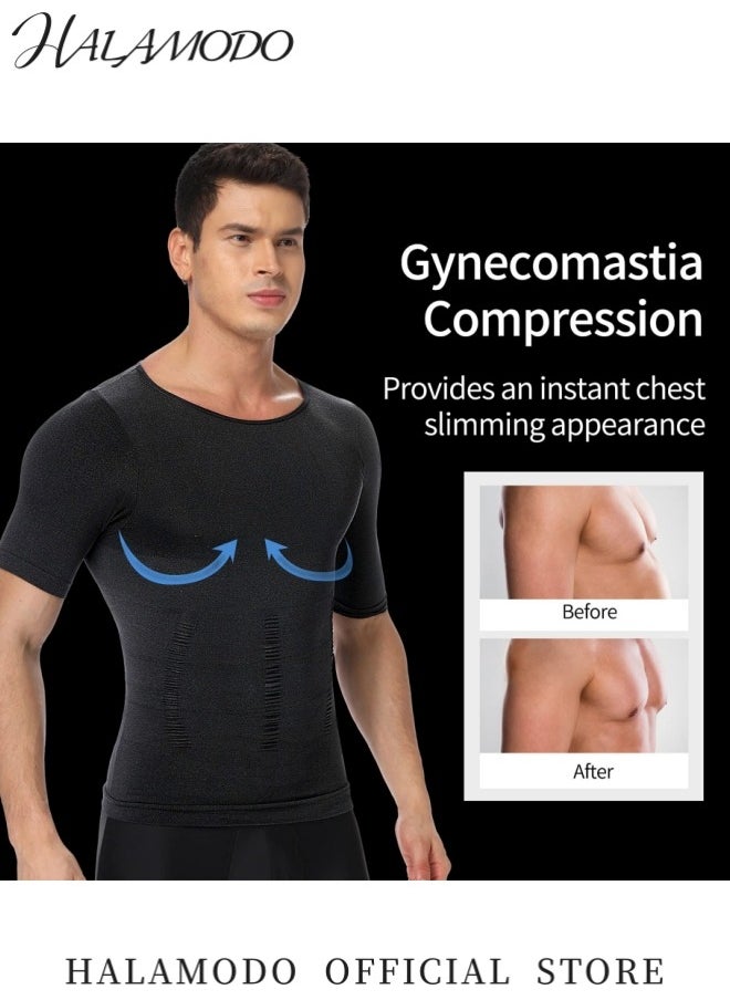 HALAMODO - Men's Shapewear Body Shaper Slimming Undershirts Compression Shirts Slim Fit Undershirt Pullover Thin Lightweight Sport Shirt - Image 1