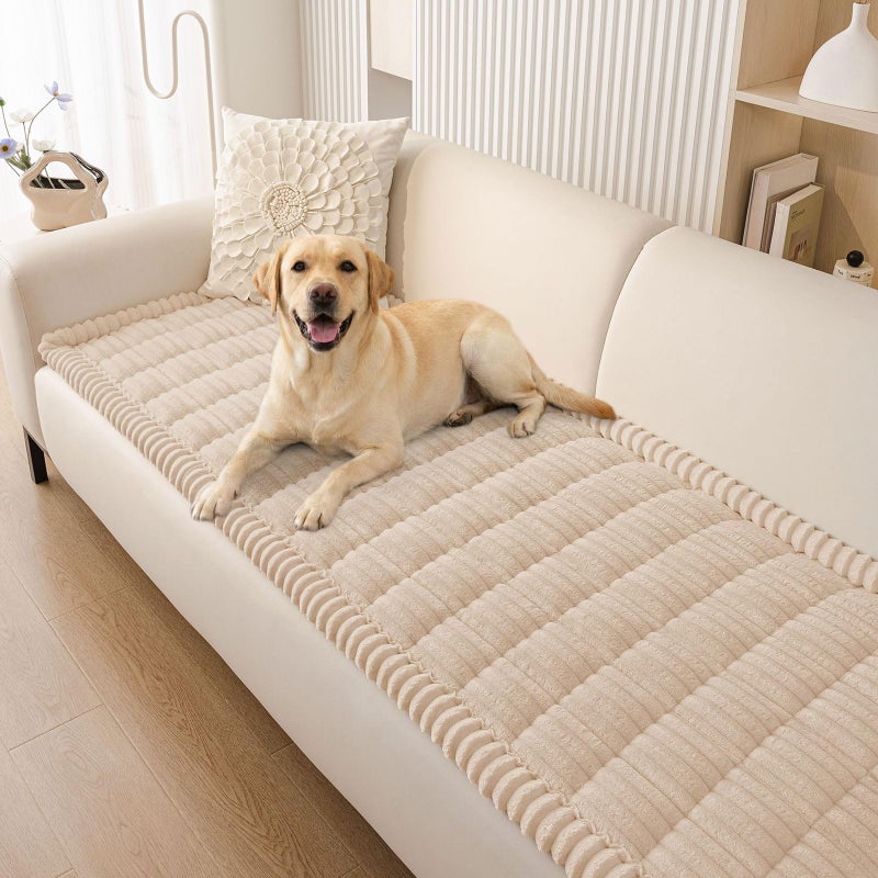 Smiry Couch Cover for Dogs Washable, Non Slip Fuzzy Pet Couch Covers for 3 Cushion Sofa Pet Friendly, Thick Soft Sofa Slipcovers Cushion Protector (Apricot, 27.6" x 88") - Image 1