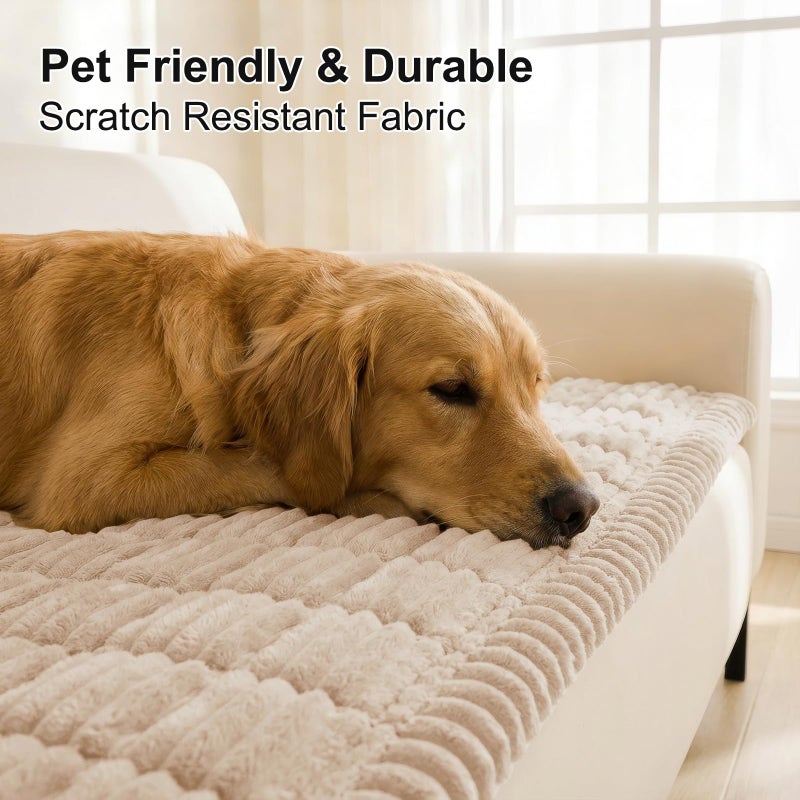 Smiry Couch Cover for Dogs Washable, Non Slip Fuzzy Pet Couch Covers for 3 Cushion Sofa Pet Friendly, Thick Soft Sofa Slipcovers Cushion Protector (Apricot, 27.6" x 88") - Image 3