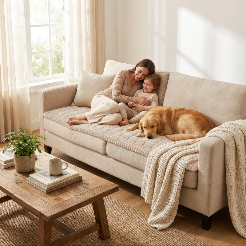 Smiry Couch Cover for Dogs Washable, Non Slip Fuzzy Pet Couch Covers for 3 Cushion Sofa Pet Friendly, Thick Soft Sofa Slipcovers Cushion Protector (Apricot, 27.6" x 88") - Image 5