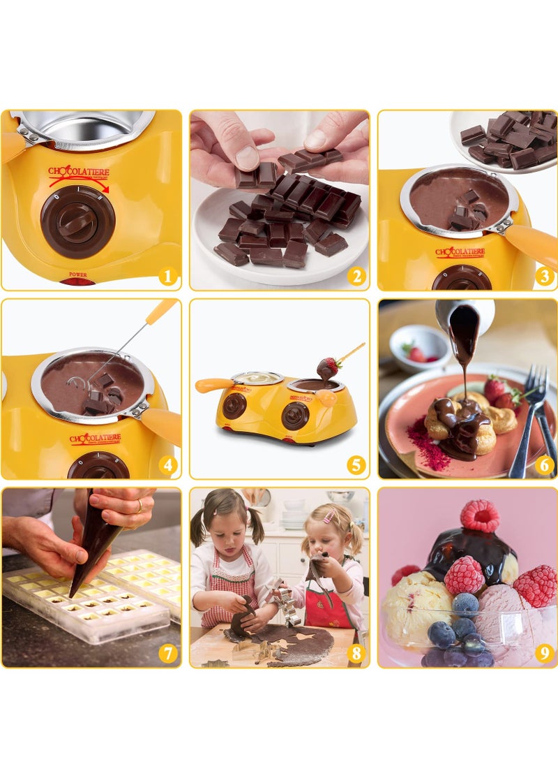 MOMOSO Chocolate Melting Pot Electric Chocolate Fondue Mini Fondue Candy Maker With Double Melting Pot For Milk Chocolate Cheese Butter Candy Yellow  - Image 4
