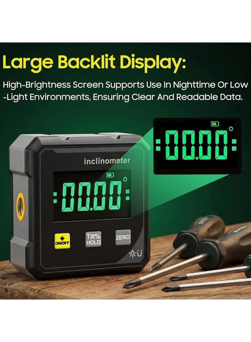 Digital Laser Angle Finder inclinometer,Protractor Tool,4×90° High Accuracy,Large LED Display,Magnetic Base,USB Rechargeable,for Woodworking, Metalworking Measuring Tool - Image 2