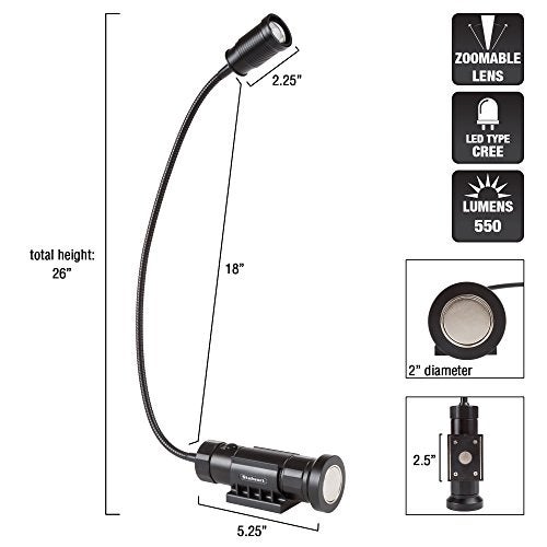 Stalwart CREE LED Work Light - 550 Lumen Magnetic Light Lamp with Flexible Gooseneck - Portable LED Lamp for Sewing, Crafting, or Workbench (Black) - Image 2
