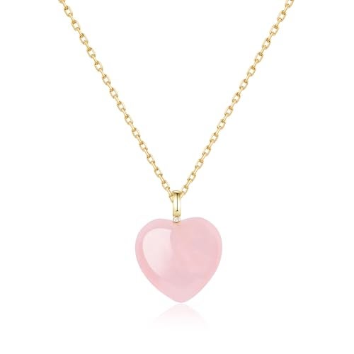 COAI 18K Gold Plated Stainless Steel Heart Necklace for Women, Rose Quartz Necklace for Women - Image 1