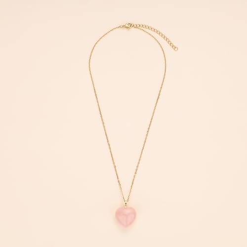 COAI 18K Gold Plated Stainless Steel Heart Necklace for Women, Rose Quartz Necklace for Women - Image 4