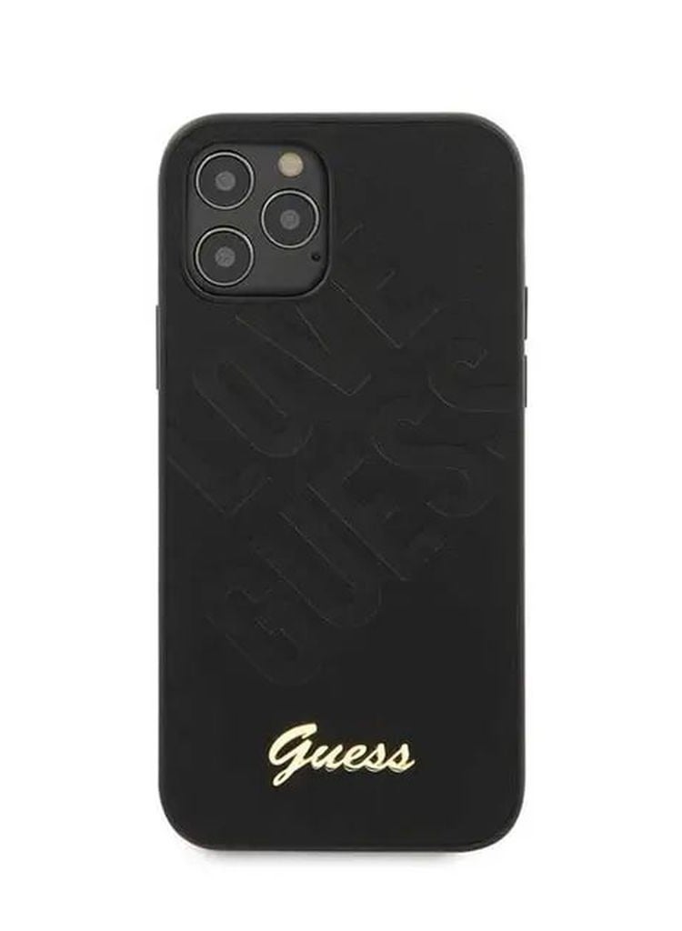 GUESS PU Iridescent ''LOVE'' Debossed Case w/ Metal Logo for iPhone 12 / 12 Pro (6.1") - Black - Image 1