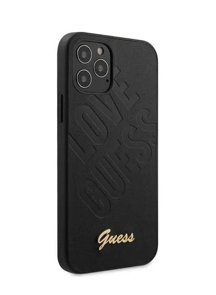 GUESS PU Iridescent ''LOVE'' Debossed Case w/ Metal Logo for iPhone 12 / 12 Pro (6.1") - Black - Image 3