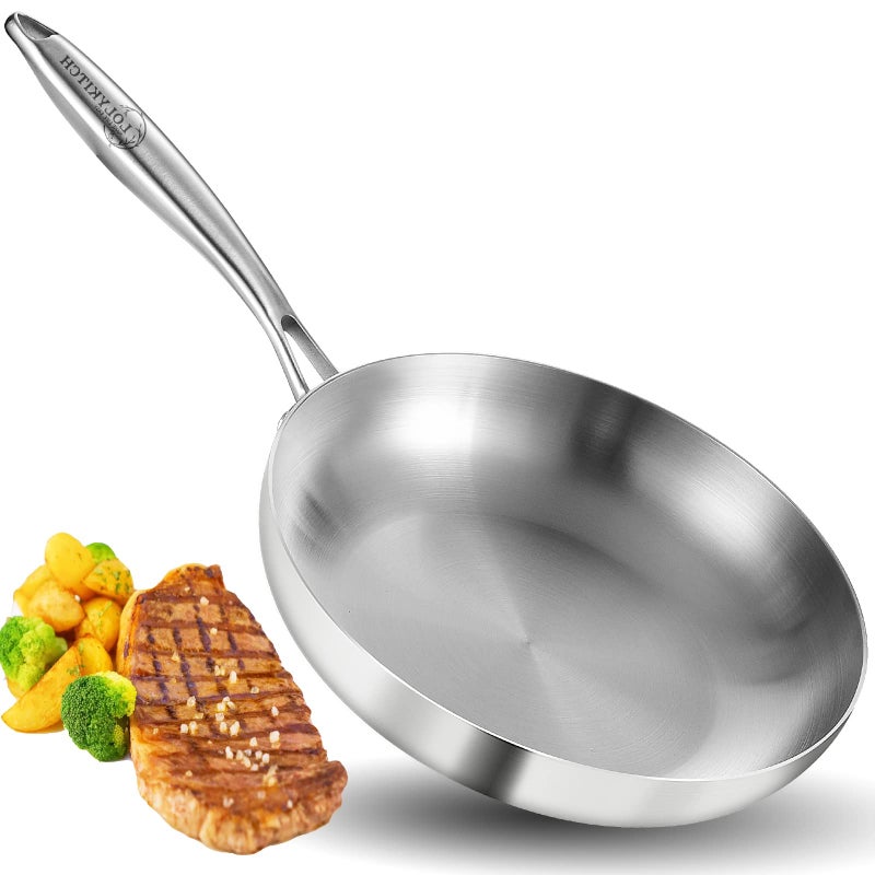 LOLYKITCH 95 Inch TriPly Stainless Steel Frying PanSkilletInduction Cooking PanDishwasher and Oven SafeDetachable Handle