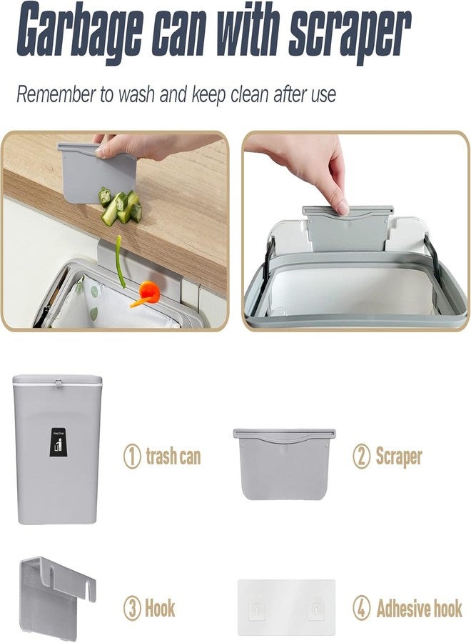Xpandio 10 L Kitchen Compost Bin for Counter Top or Under Sink, Hanging Small Trash Can with Lid for Cupboard/Bathroom/Bedroom/Office/Camping, Mountable Indoor Compost Bucket (Grey) - Image 3