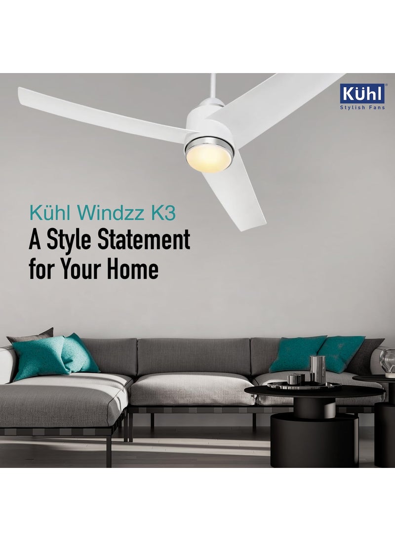 KUHL KUHL Windzz K3 1320 mm 65 Power Saving BLDC Ceiling Fan BEE 5 Star Rated ISI Marked High Air Flow 5 Year Warranty on Motor IoT Operate via Mobile Alexa White  - Image 2