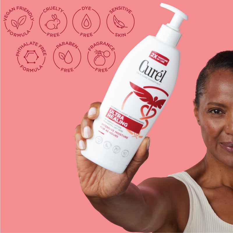 Curel Ultra Healing Intensive Fragrance-Free Lotion For Extra-Dry Skin, Dermatologist Recommended, Ideal for Sensitive Skin, Cruelty Free, Paraben Free, 13 Oz, Pack of 3 - Image 4