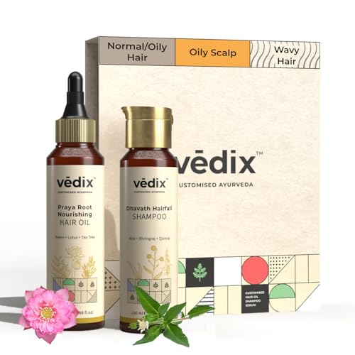 Vedix Ayurvedic Shampoo and Hair Oil Combo Pack for Normal/Oily with Oily Scalp & Wavy/Curly Hair - 200 ml - Image 1