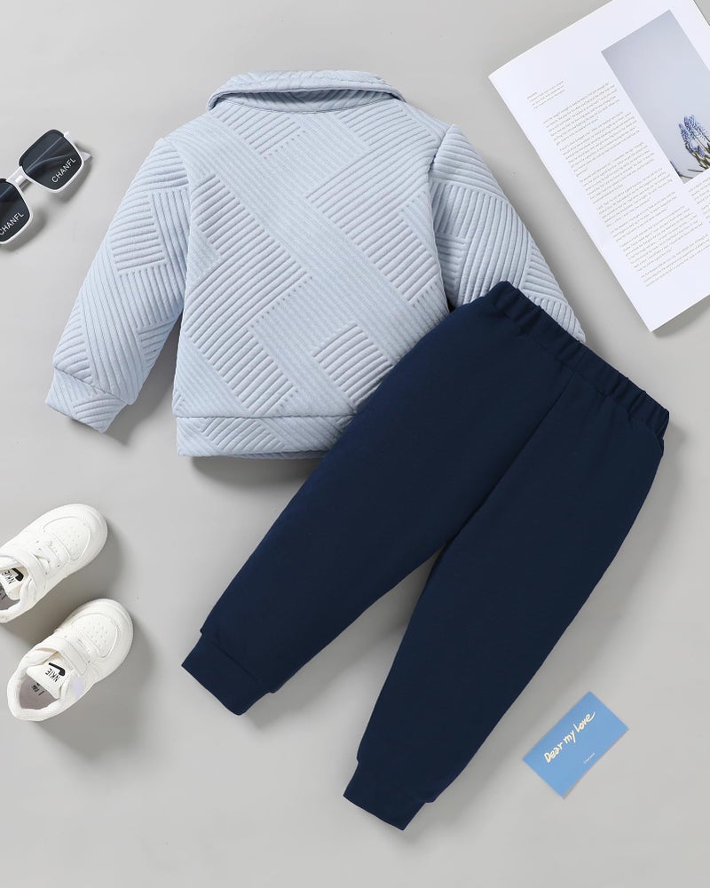 ZOEREA Toddler Baby Boy Clothes Outfits Long Sleeve Solid Sweatshirt and Pants 2 Piece Fall Winter Sweatsuit Set Blue 12-18 Months - Image 5