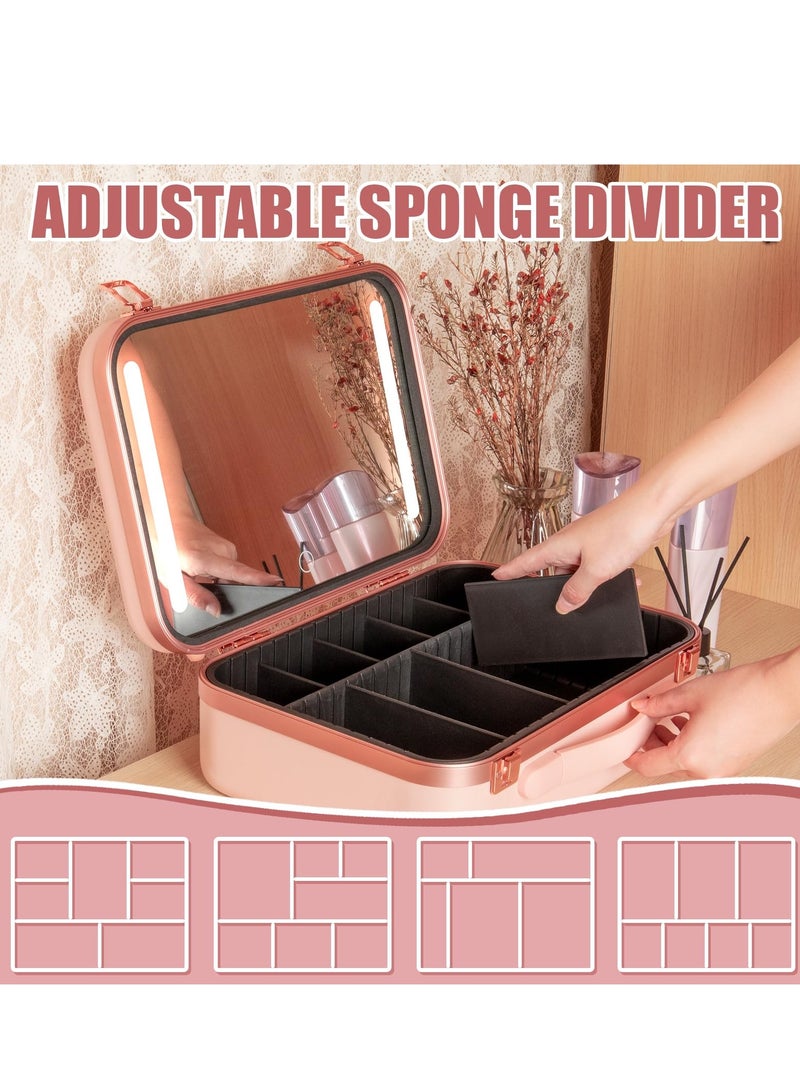 SYOSI Makeup Travel Lighted Case with Large LED Light Mirror Coetic Bag Organizer Professional Adjustable Divider Storage, Waterproof Portable Make up Train Box Accessories And Tools Case (Pink) - Image 4