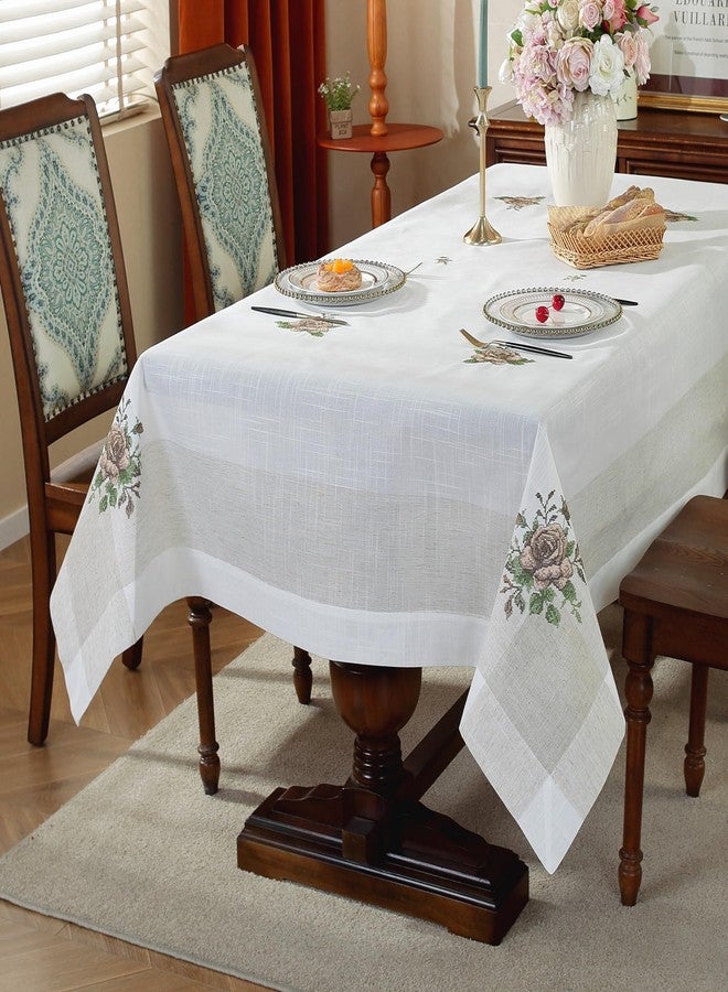 MONKDECOR Premium Linen Embroidery 2 Seater Center Table Cover (Size-40x60 inches) Linen-Crossstitch Brown - Image 1