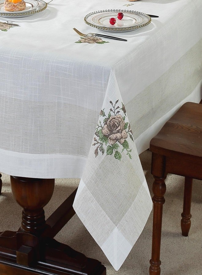 MONKDECOR Premium Linen Embroidery 2 Seater Center Table Cover (Size-40x60 inches) Linen-Crossstitch Brown - Image 2