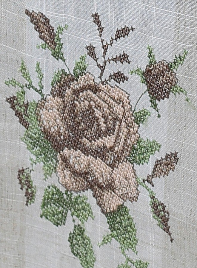 MONKDECOR Premium Linen Embroidery 2 Seater Center Table Cover (Size-40x60 inches) Linen-Crossstitch Brown - Image 5