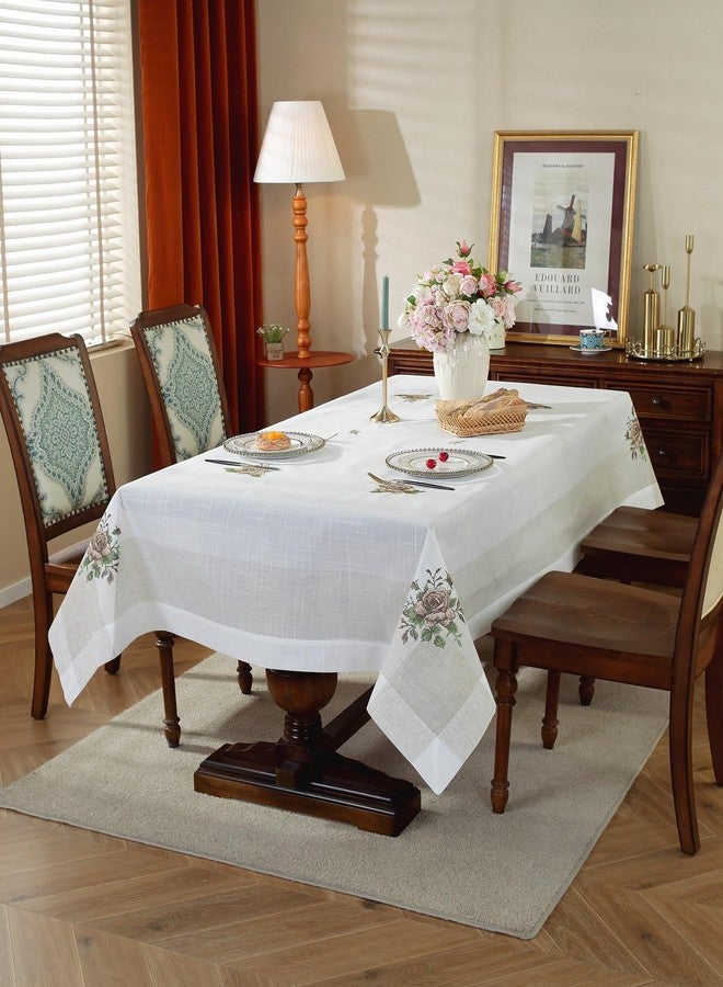 MONKDECOR Premium Linen Embroidery 2 Seater Center Table Cover (Size-40x60 inches) Linen-Crossstitch Brown - Image 4