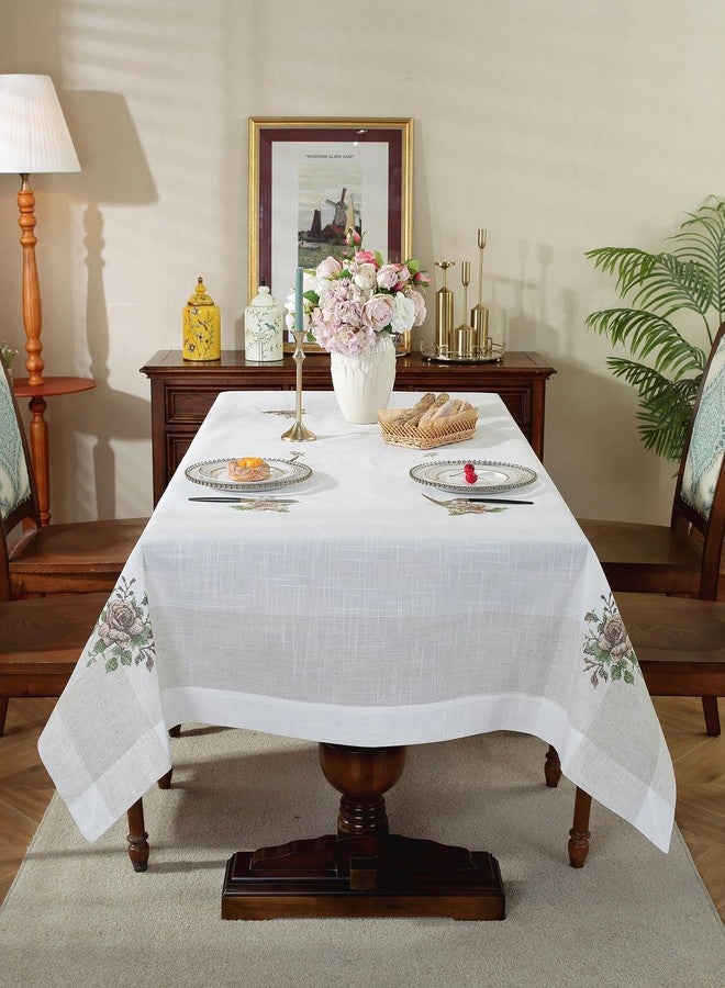 MONKDECOR Premium Linen Embroidery 2 Seater Center Table Cover (Size-40x60 inches) Linen-Crossstitch Brown - Image 3