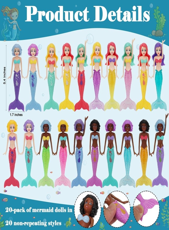HEYTIMI 20 Pack Colorful Mermaid Diving Toys - Underwater Sinking Pool Toys for Kids Girls Ages 3-12, Summer and Spring Fun Bath & Pool Games, Non-Repeating Styles, Glittery Sparkle Tails - Image 2
