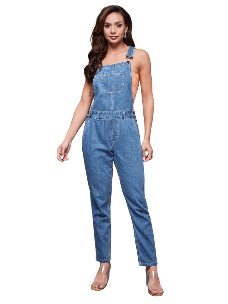 Miss Chase Women's Blue Denim Dungaree(MCSS18DEN04-07-115-30_Blue_30) - Image 4
